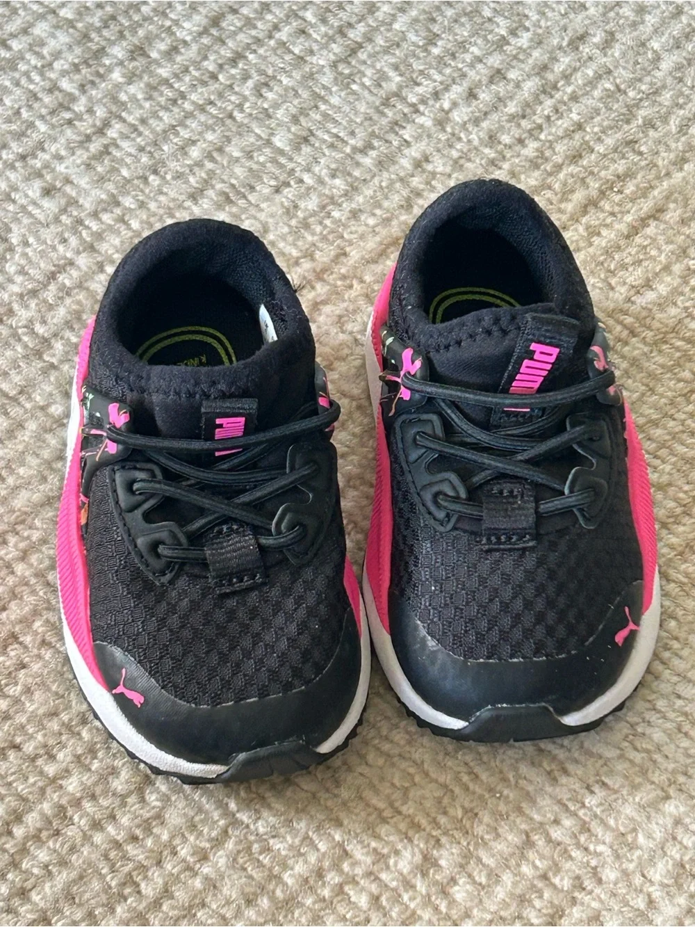 Puma Kids Black Sneakers with Pink Accents